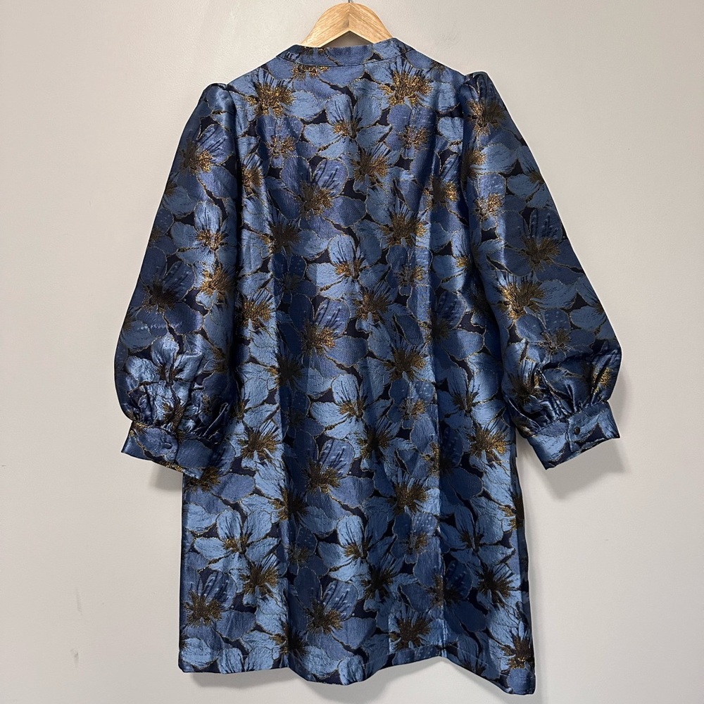 Tuckernuck Blue and Black Floral Jacquard Puff-Sleeve Shift Dress - Picture 12 of 13